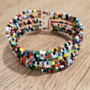Multi color multi strand glass bead bracelet